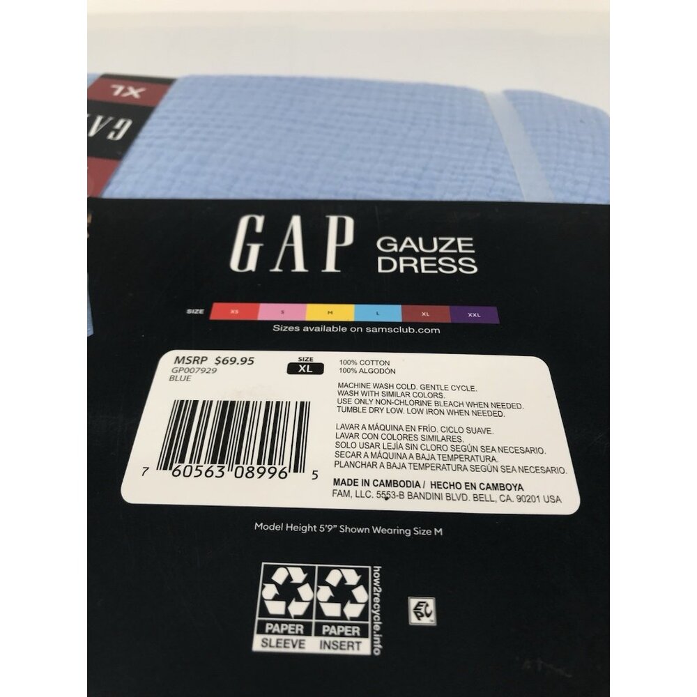 Gap Women's Gauze Tiered Dress Size XL Blue Short Sleeve BOHO V Neck - Picture 6 of 10